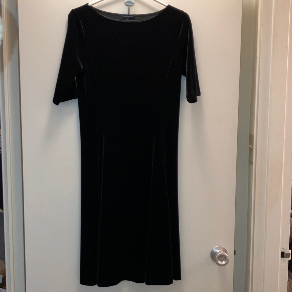 Lands’ End 3/4 sleeve black velvet dress